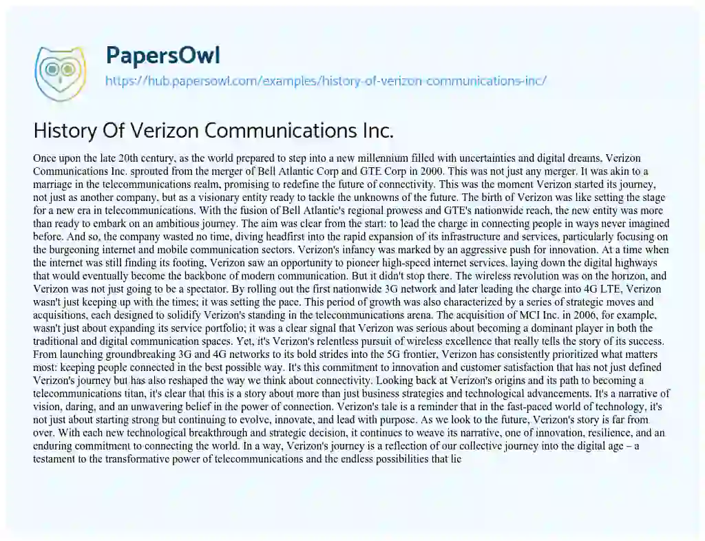 Essay on History Of Verizon Communications Inc.