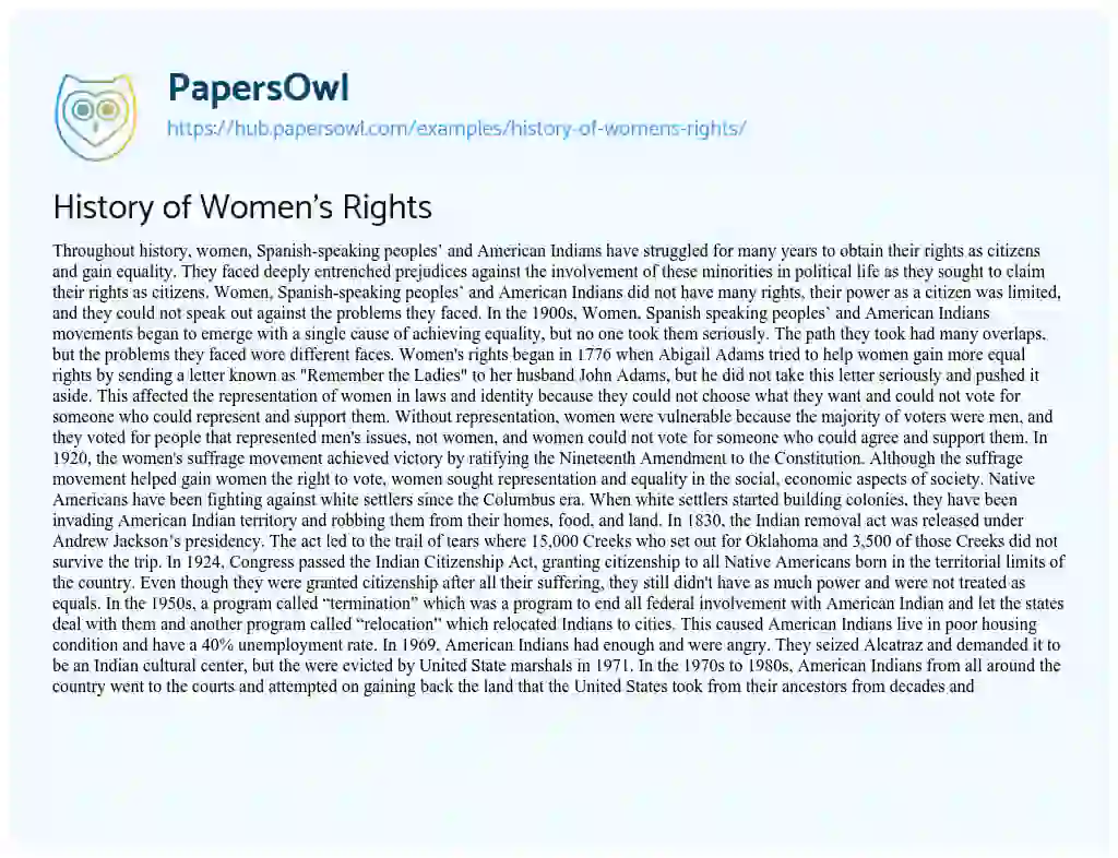 Essay on History of Women’s Rights