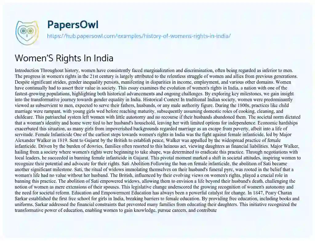 Essay on Women’S Rights In India
