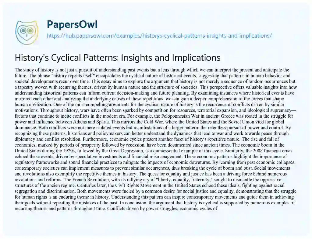 Essay on History’s Cyclical Patterns: Insights and Implications