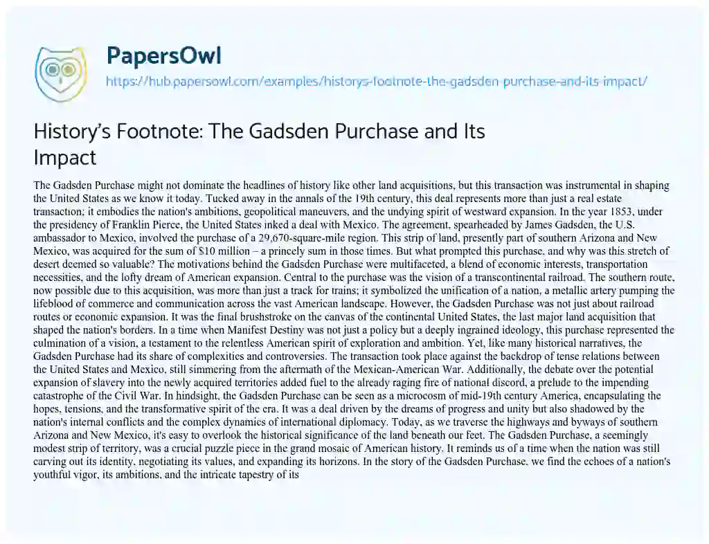 Essay on History’s Footnote: The Gadsden Purchase and Its Impact