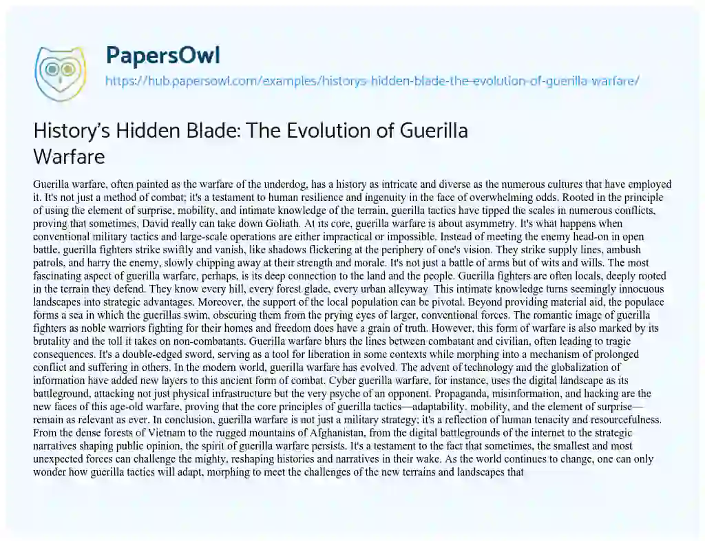 Essay on History’s Hidden Blade: The Evolution of Guerilla Warfare