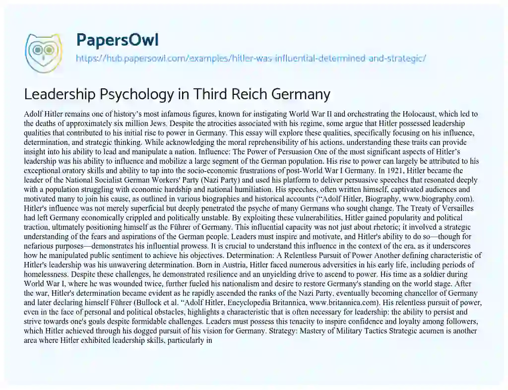 Essay on Leadership Psychology in Third Reich Germany