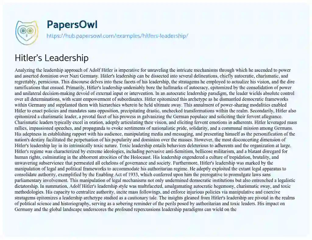Essay on Hitler’s Leadership