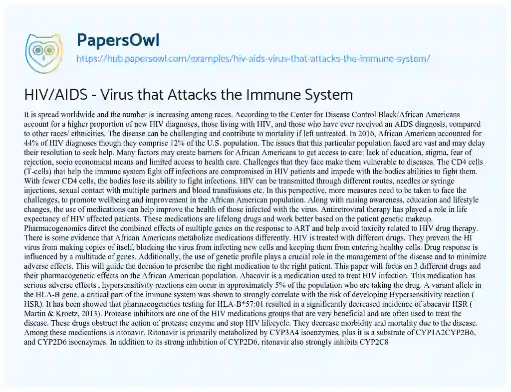 Essay on HIV/AIDS – Virus that Attacks the Immune System