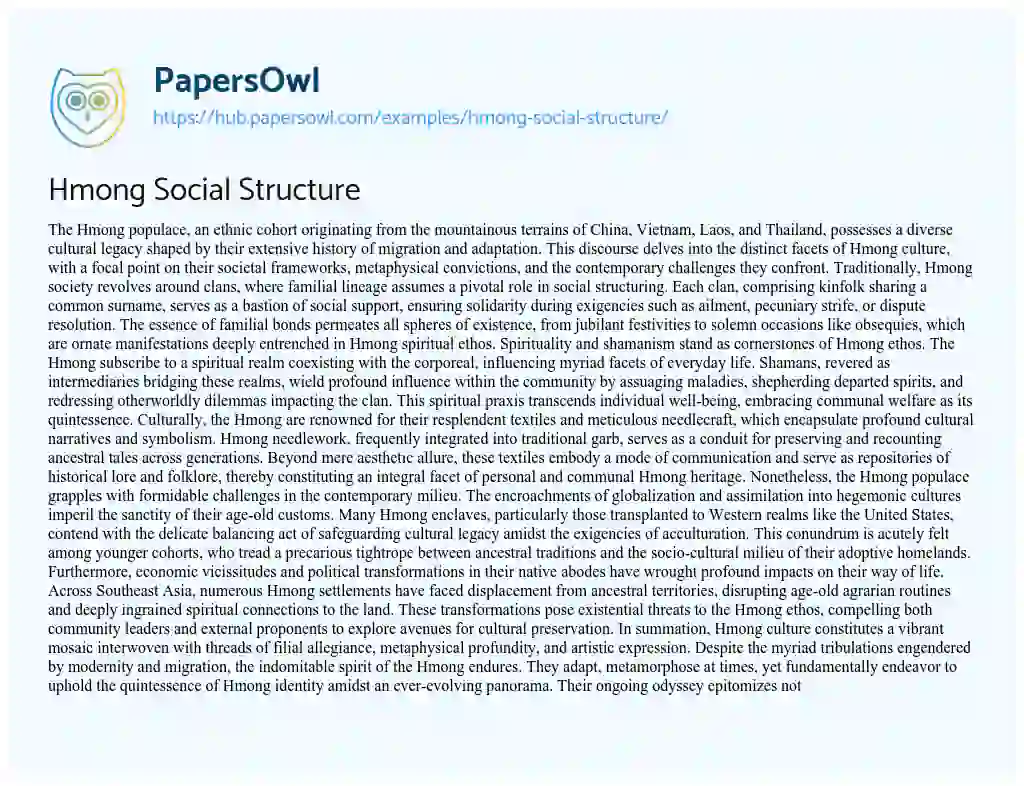 Essay on Hmong Social Structure