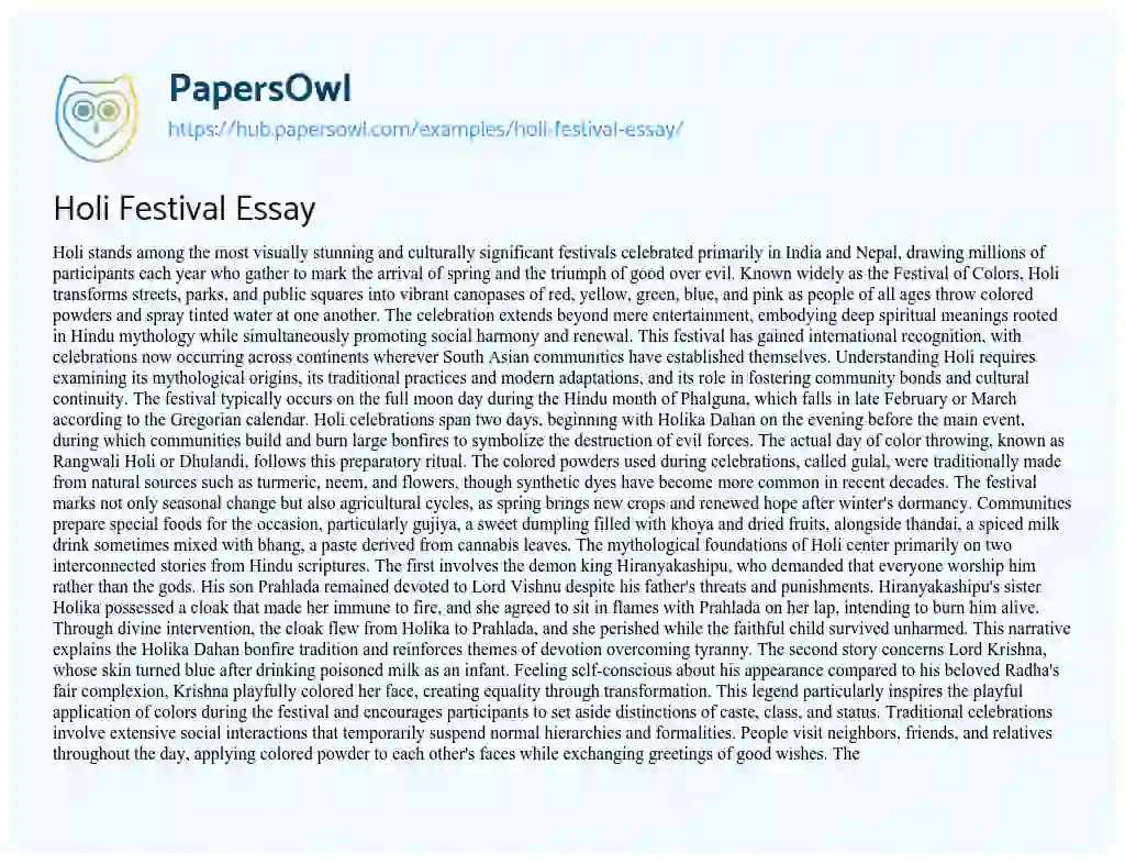 Essay on Holi Festival Essay