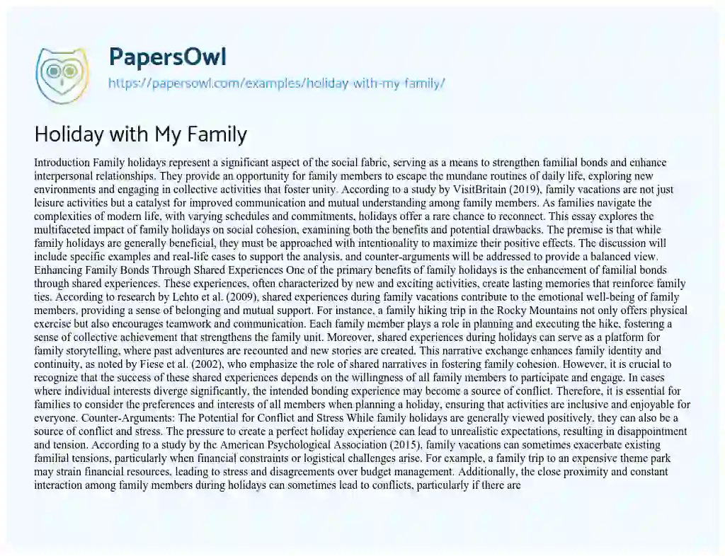 Essay on Holiday with My Family