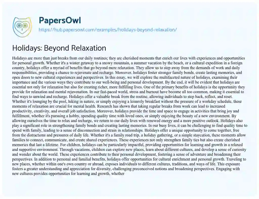 Essay on Holidays: Beyond Relaxation