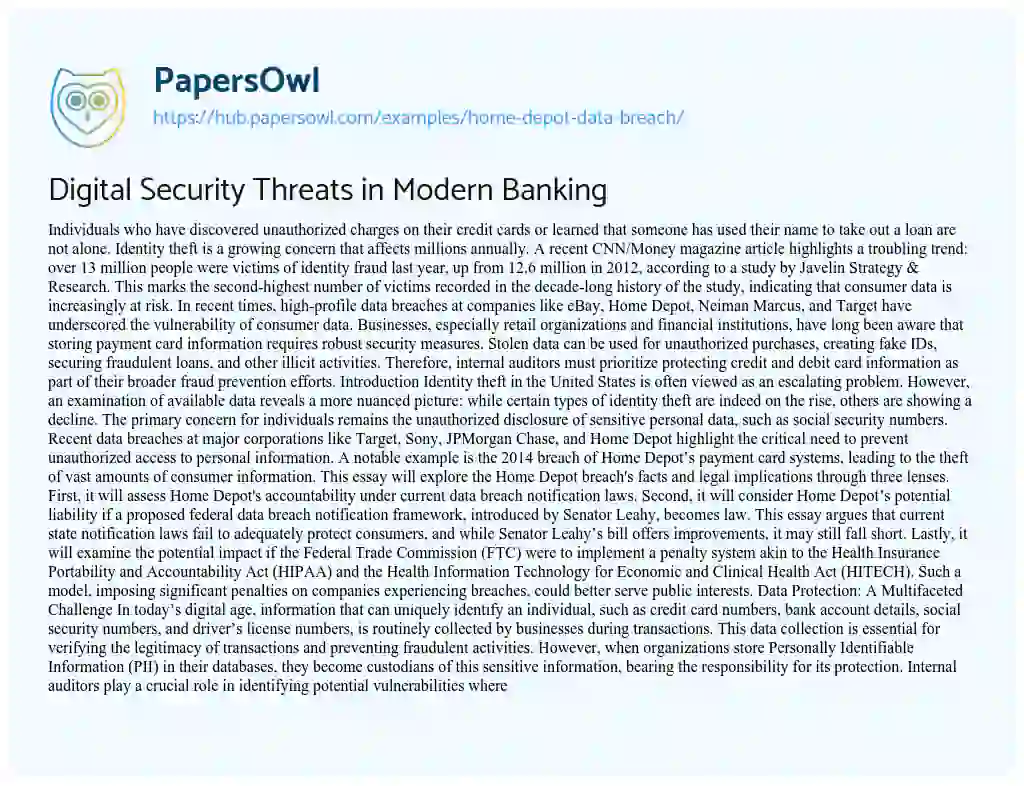 Essay on Digital Security Threats in Modern Banking