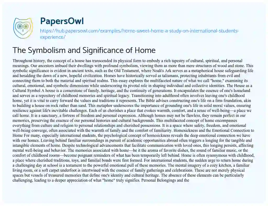 Essay on The Symbolism and Significance of Home