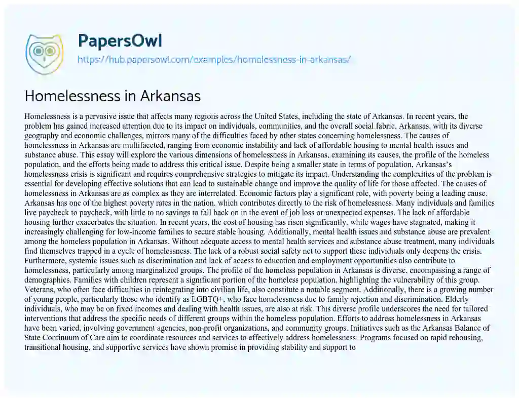 Essay on Homelessness in Arkansas