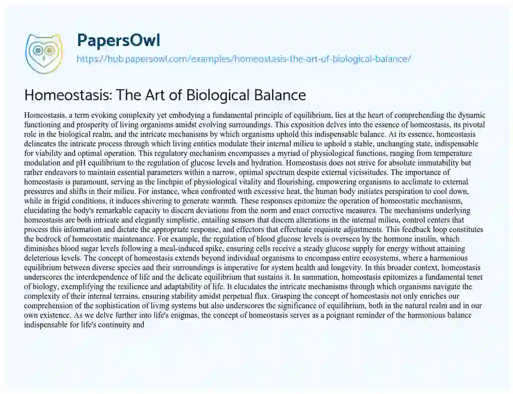 Essay on Homeostasis: The Art of Biological Balance