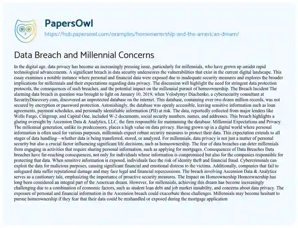 Essay on Data Breach and Millennial Concerns