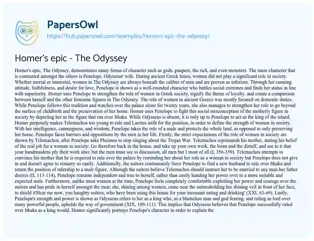 Essay on Homer’s epic – The Odyssey