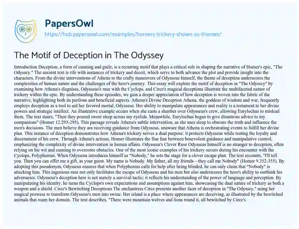 Essay on The Motif of Deception in The Odyssey