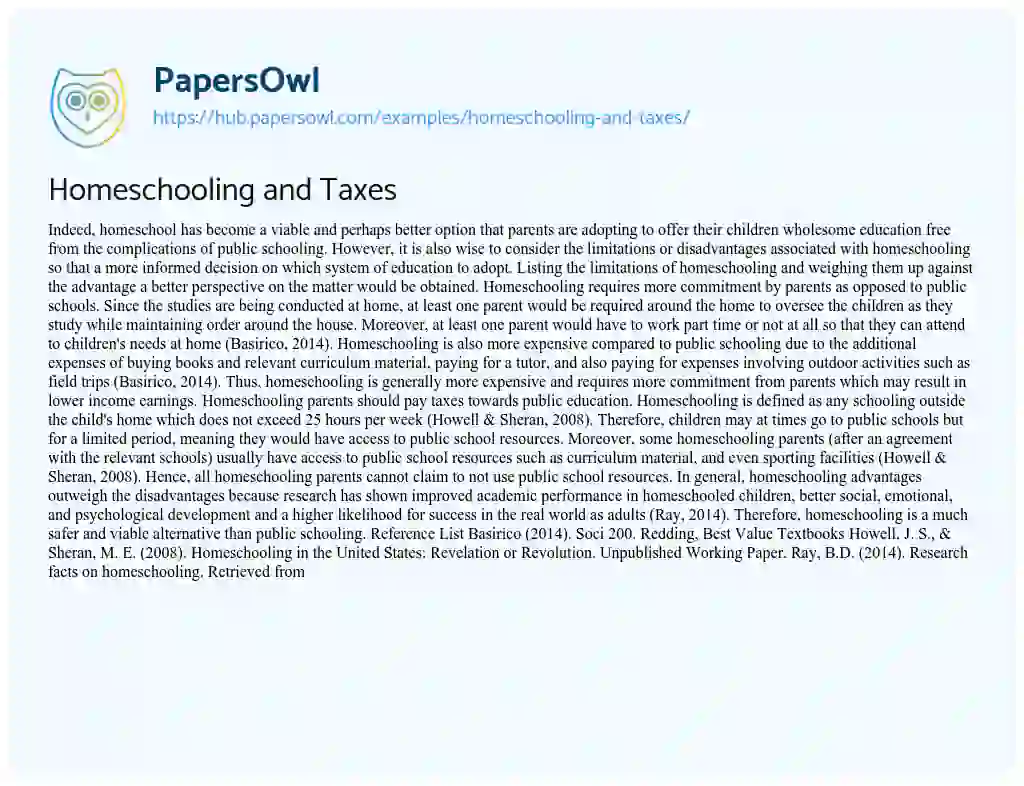 Essay on Homeschooling and Taxes