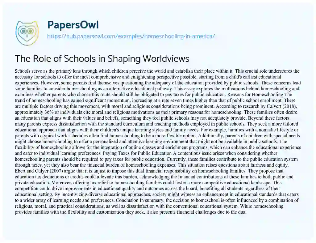 Essay on The Role of Schools in Shaping Worldviews
