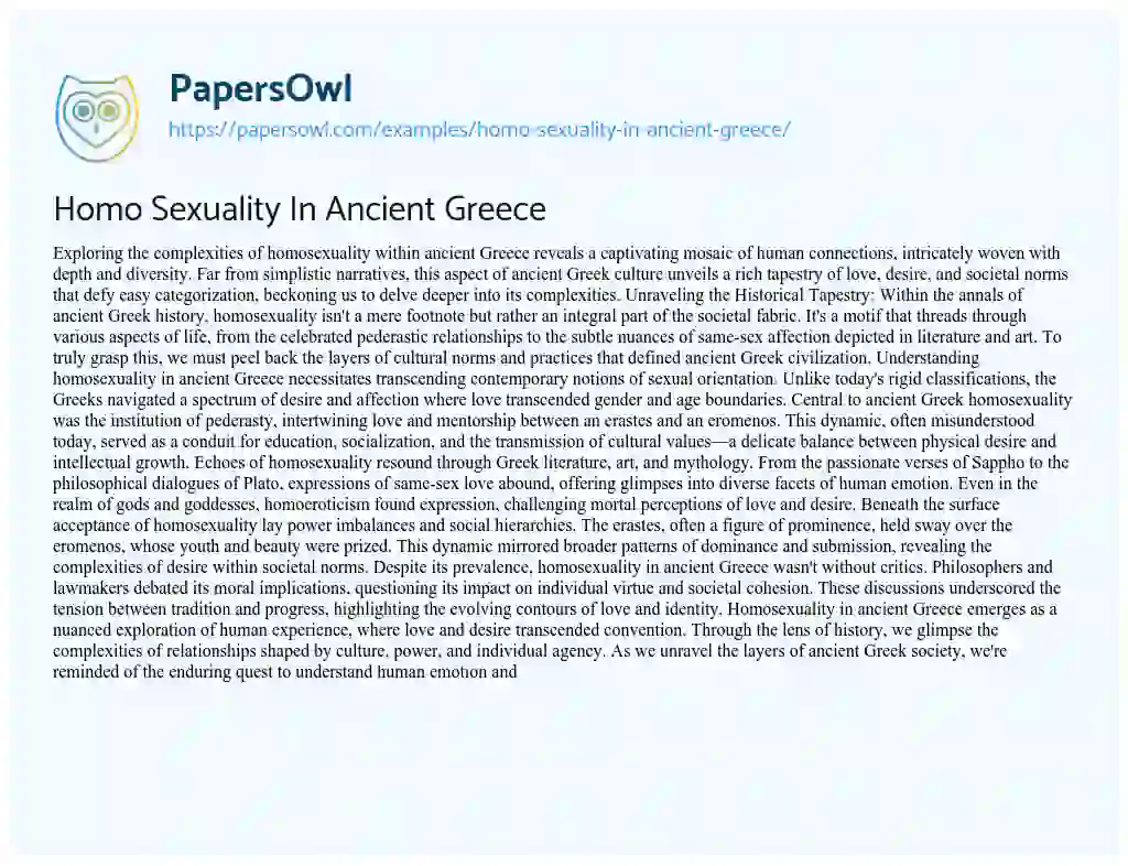 Essay on Homo Sexuality In Ancient Greece