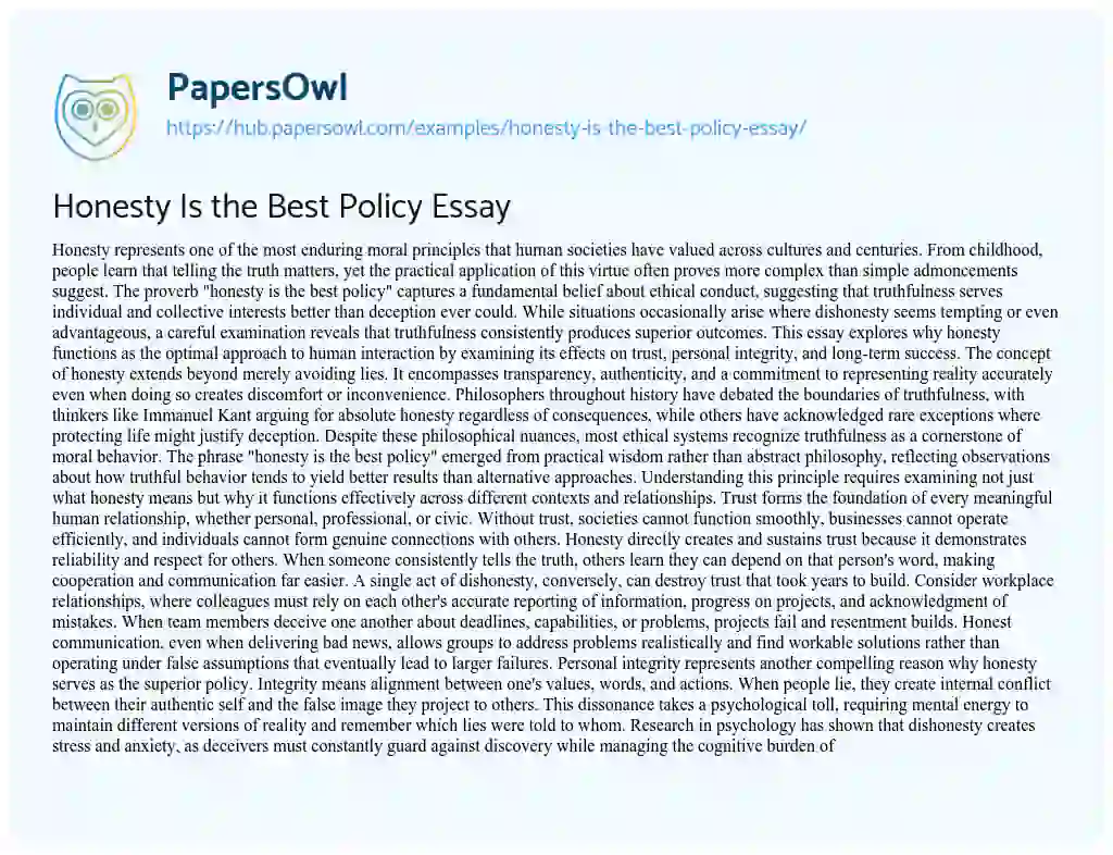 Essay on Honesty Is the Best Policy Essay