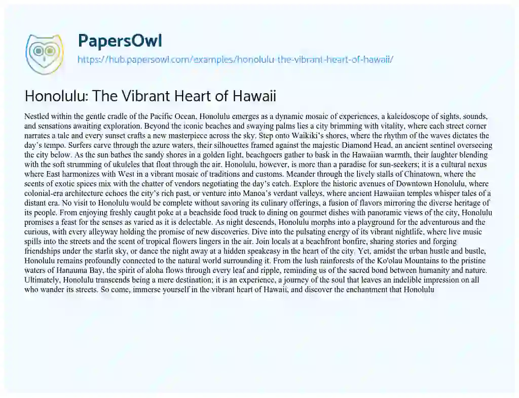 Essay on Honolulu: The Vibrant Heart of Hawaii