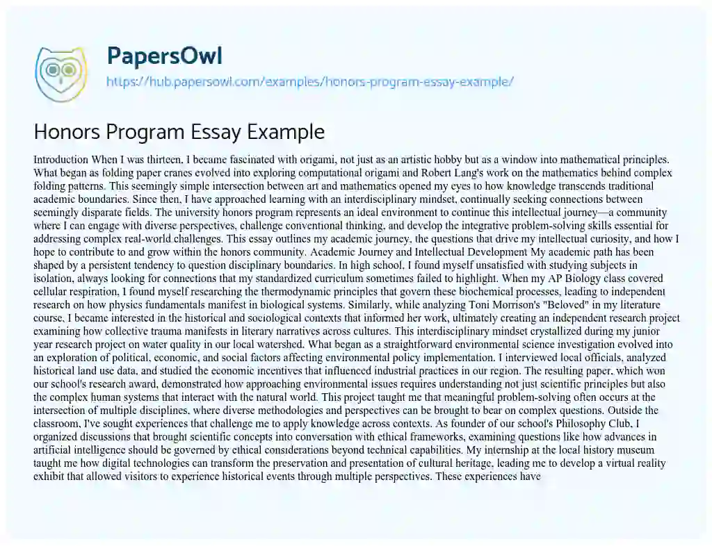 Essay on Honors Program Essay Example