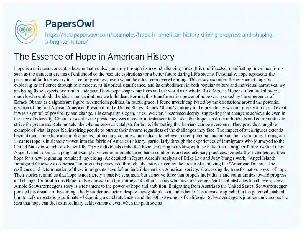 Essay on The Essence of Hope in American History