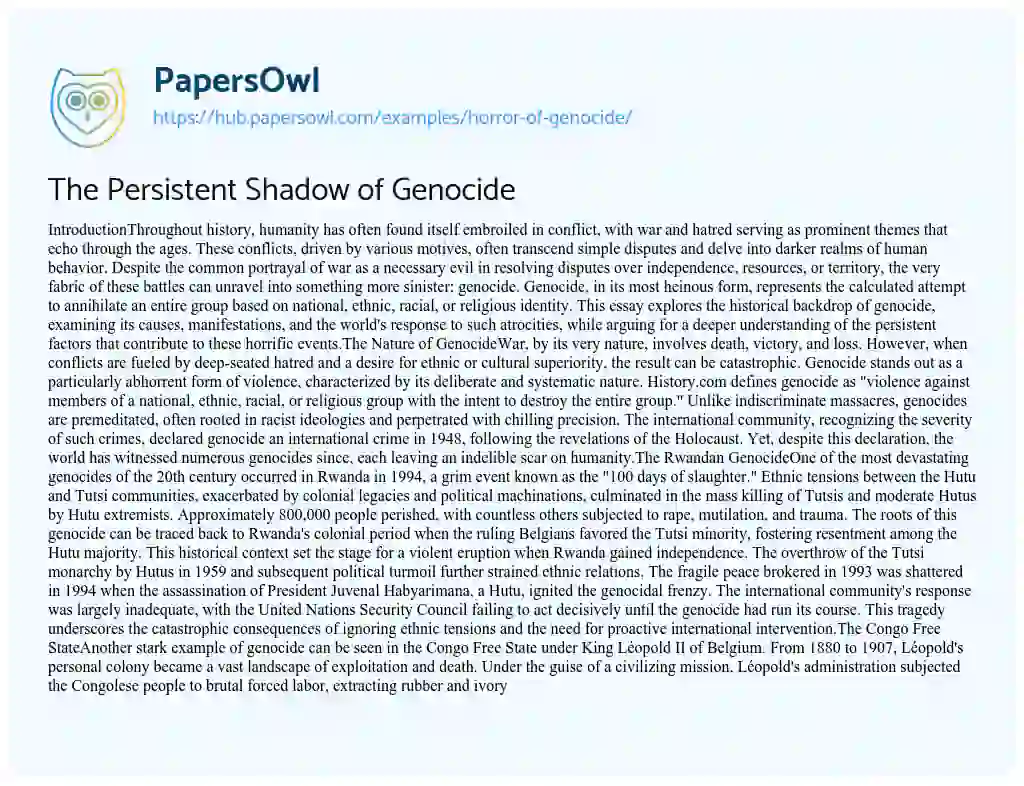 Essay on The Persistent Shadow of Genocide