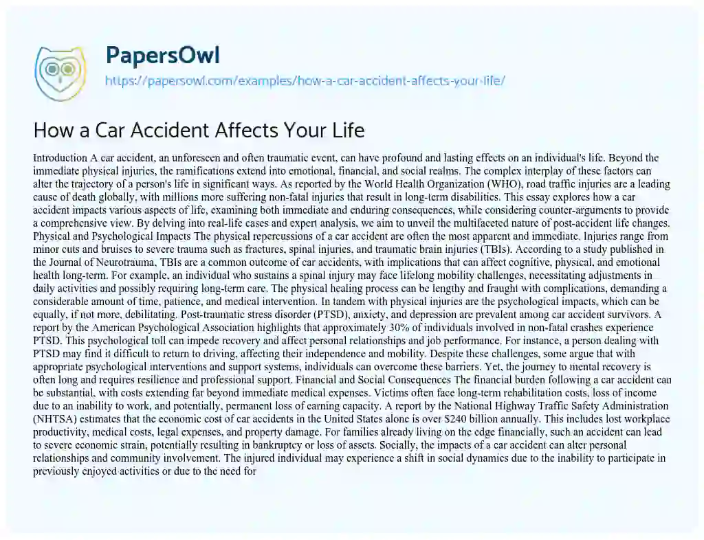 Essay on How a Car Accident Affects Your Life
