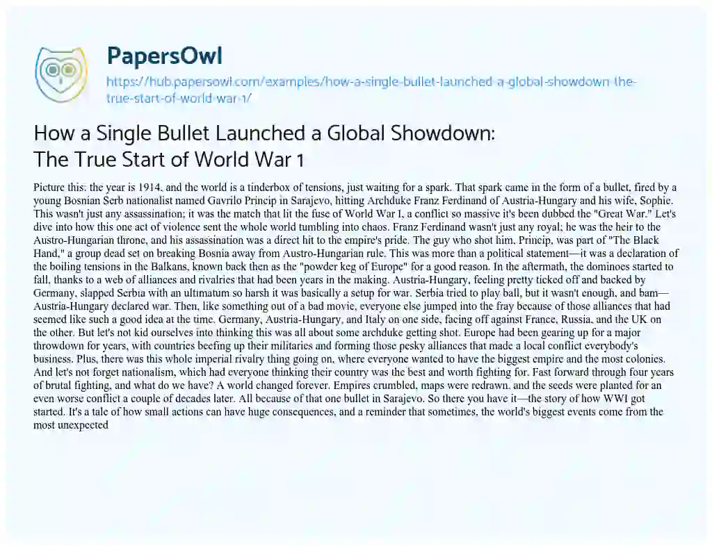 Essay on How a Single Bullet Launched a Global Showdown: The True Start of World War 1
