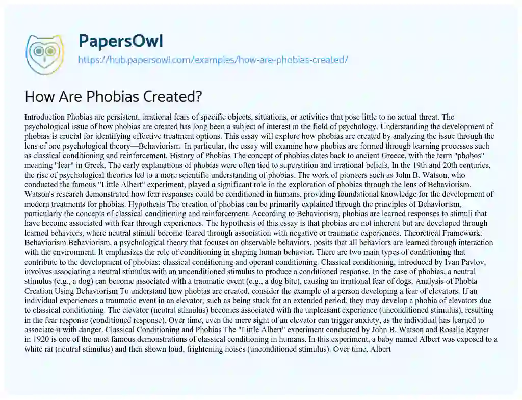 Essay on How Are Phobias Created?