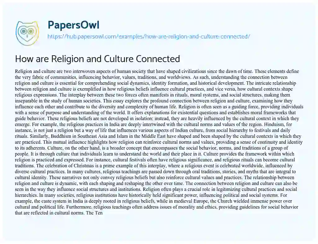 Essay on How are Religion and Culture Connected