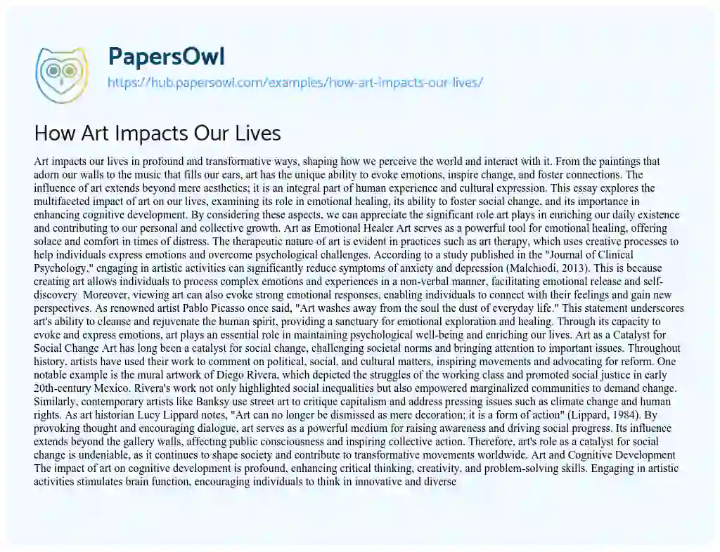 Essay on How Art Impacts Our Lives