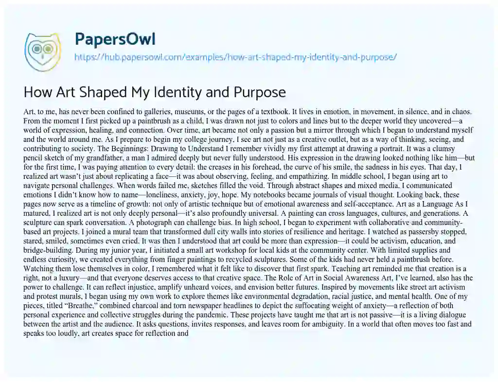 Essay on How Art Shaped My Identity and Purpose