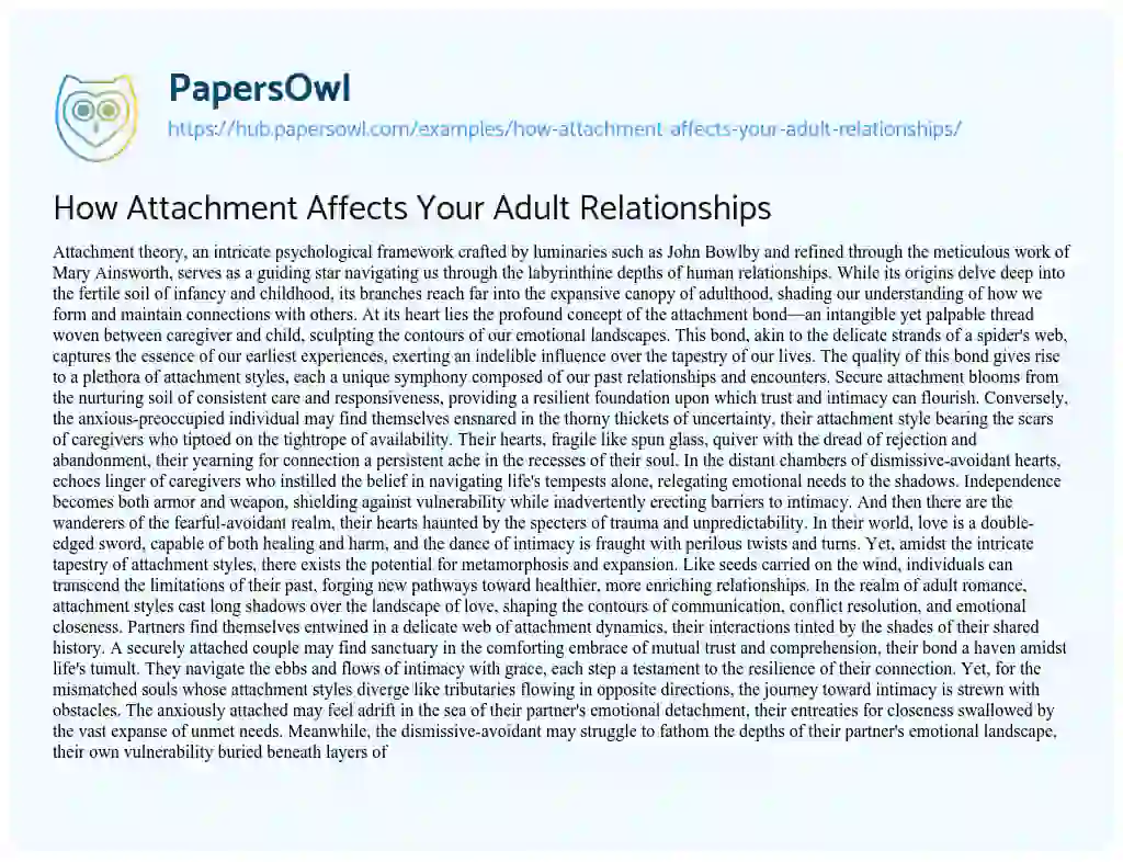 Essay on How Attachment Affects Your Adult Relationships