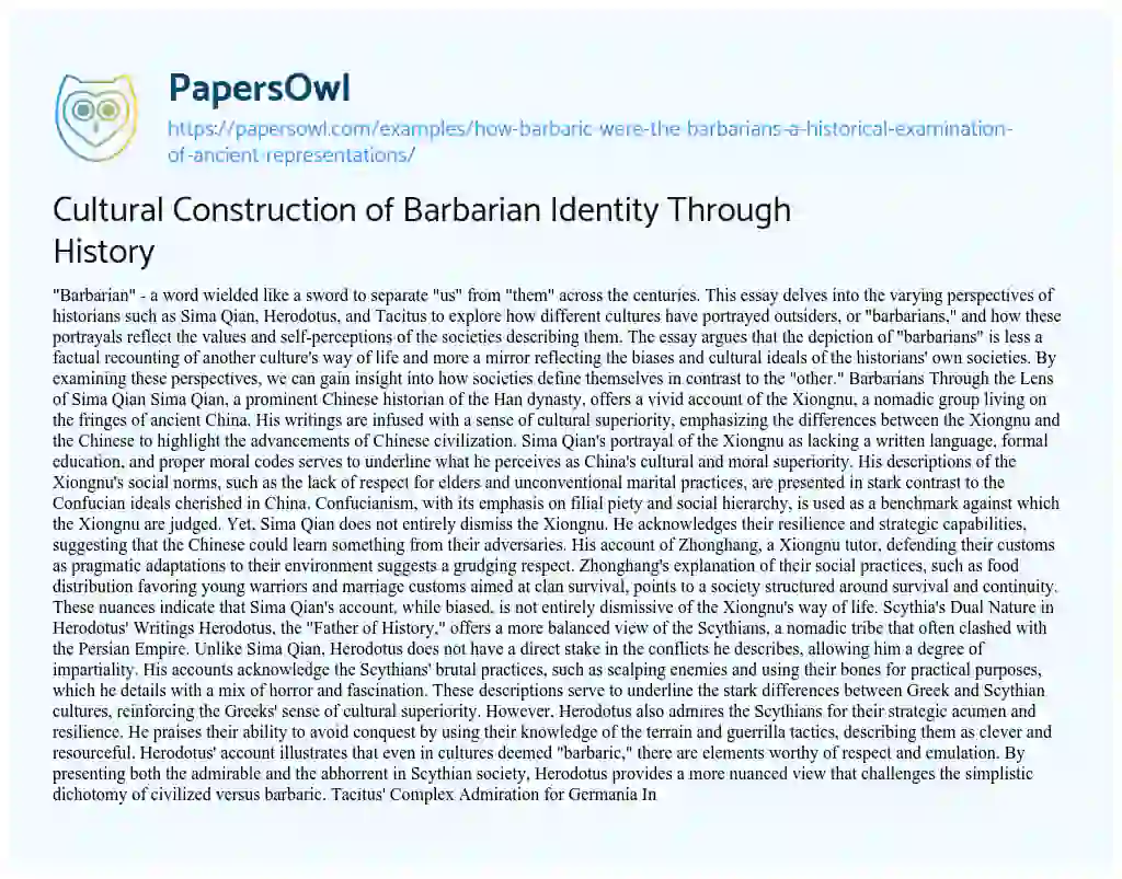 Essay on Cultural Construction of Barbarian Identity Through History