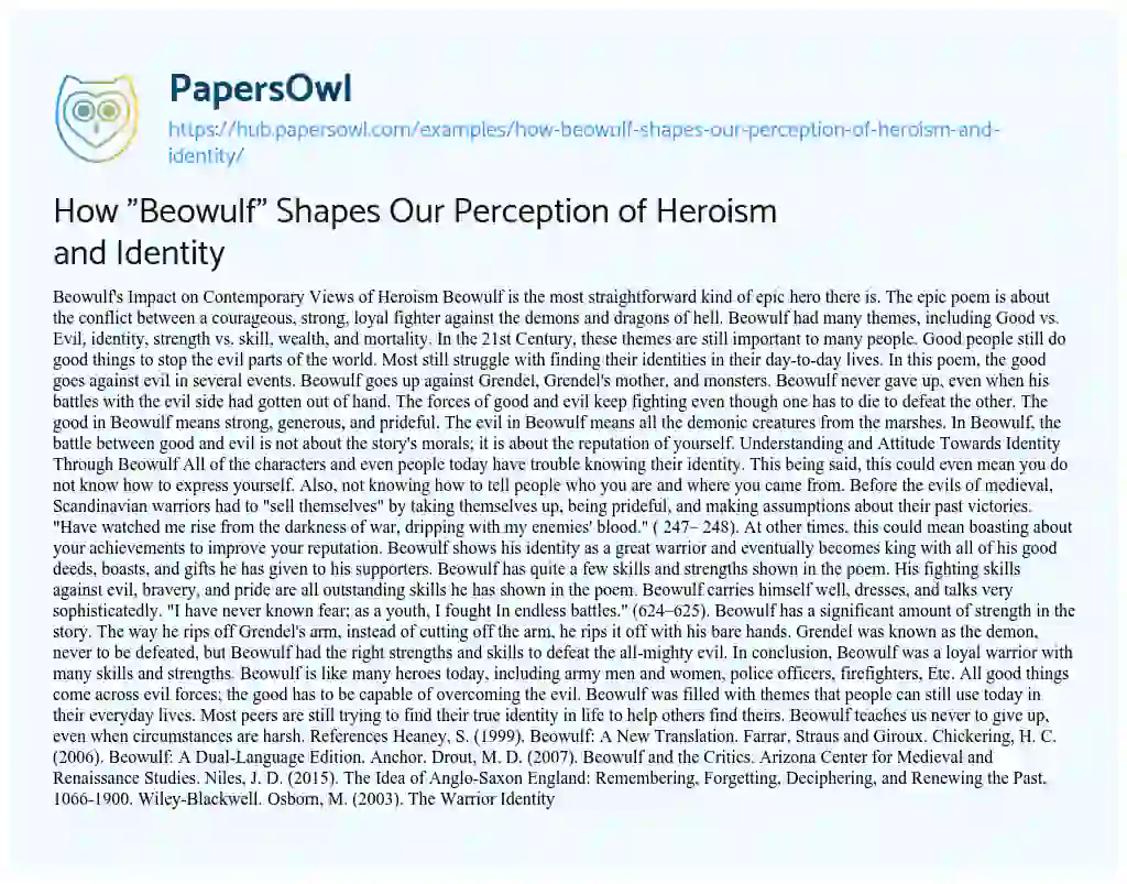 Essay on How “Beowulf” Shapes Our Perception of Heroism and Identity