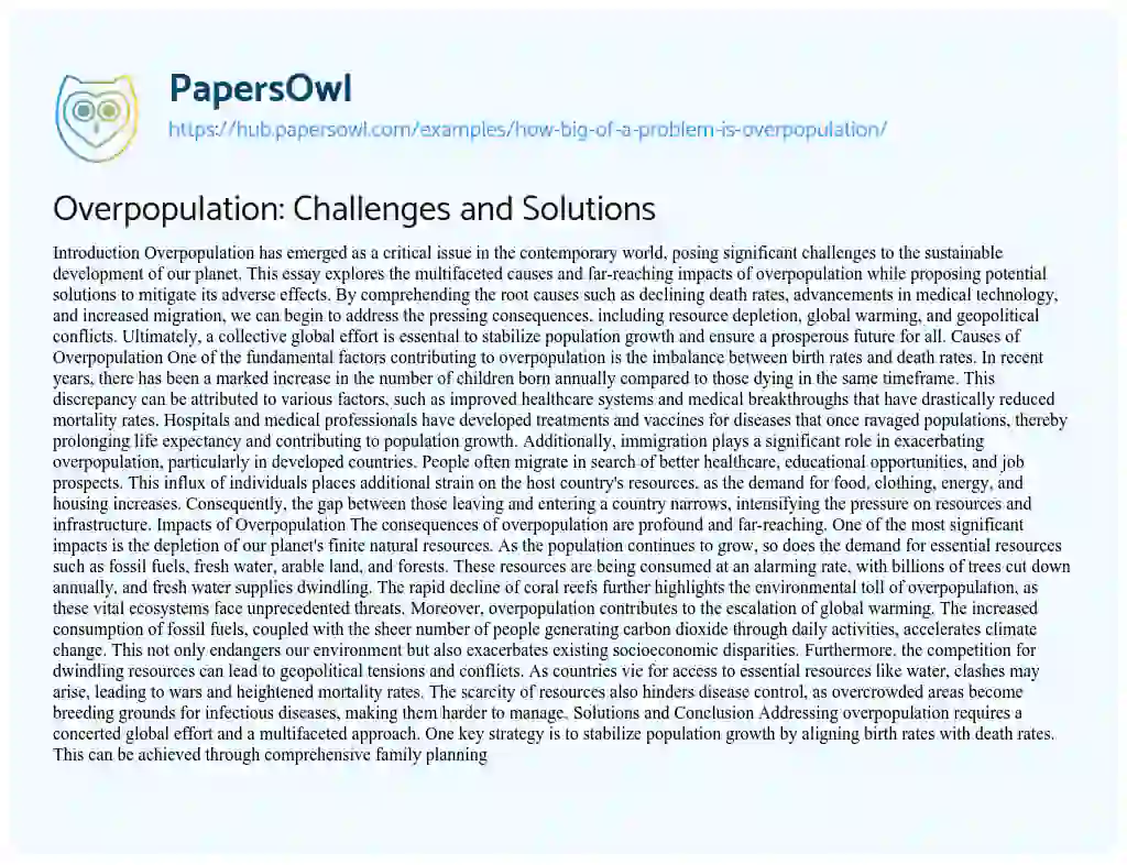 Essay on Overpopulation: Challenges and Solutions