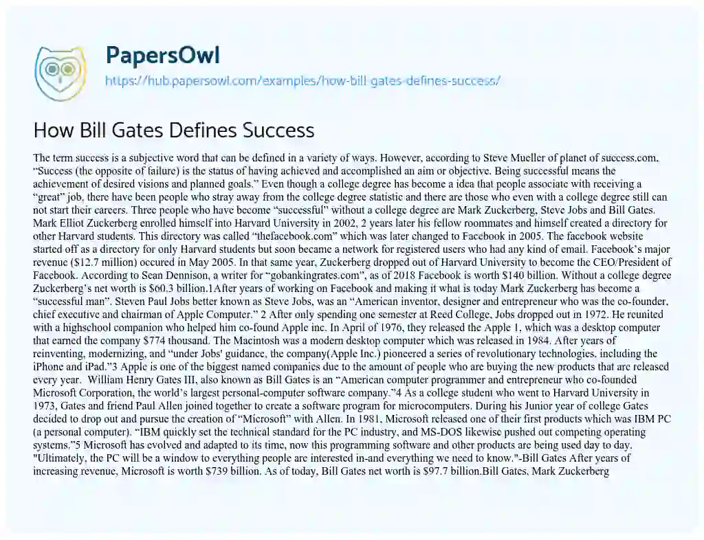 Essay on How Bill Gates Defines Success