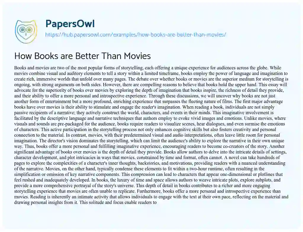 Essay on How Books are Better Than Movies