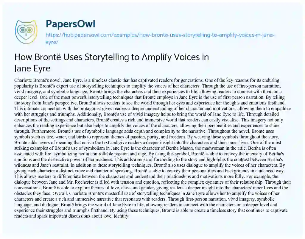 Essay on How Brontë Uses Storytelling to Amplify Voices in Jane Eyre