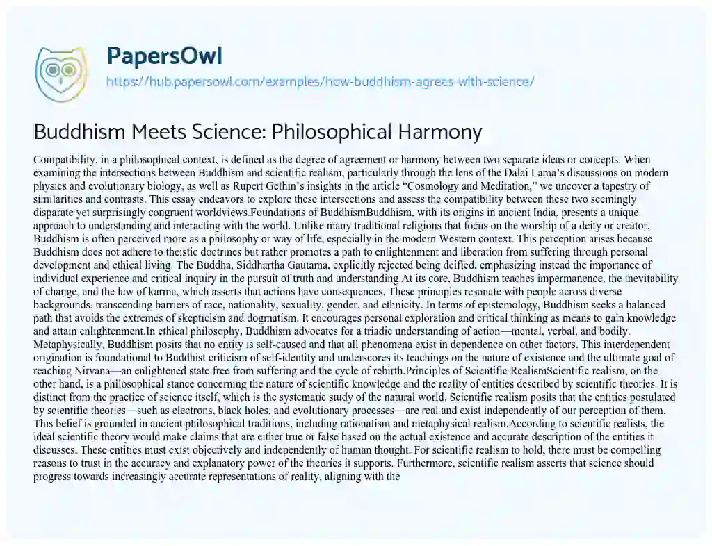 Essay on Buddhism Meets Science: Philosophical Harmony