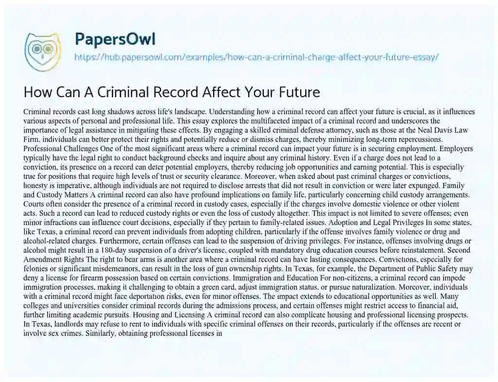 Essay on How Can A Criminal Record Affect Your Future