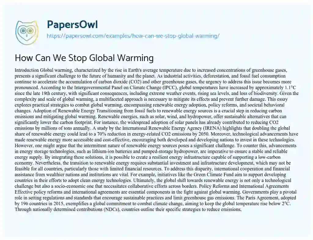 Essay on How Can We Stop Global Warming