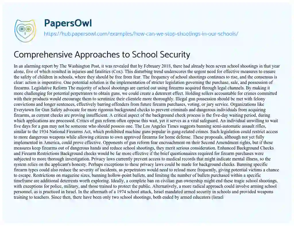 Essay on Comprehensive Approaches to School Security