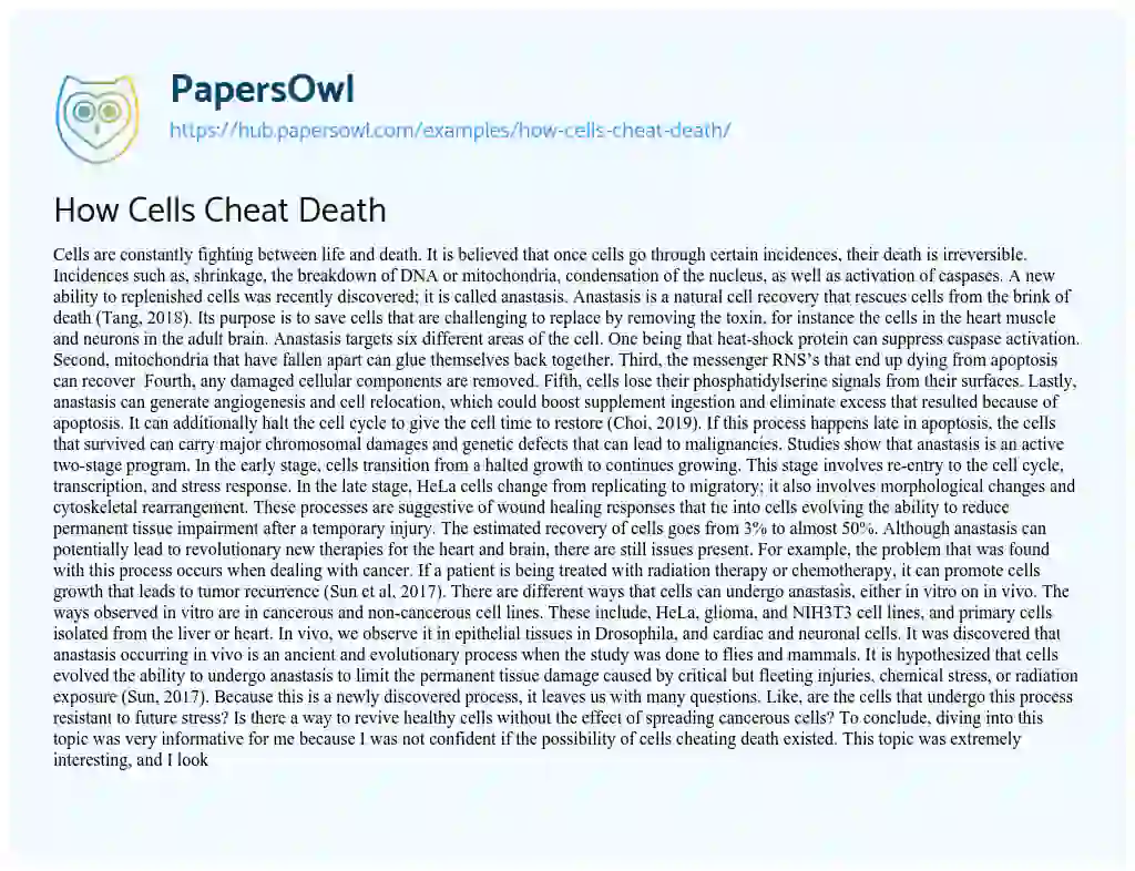 Essay on How Cells Cheat Death