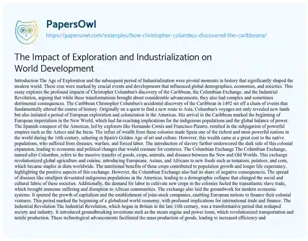 Essay on The Impact of Exploration and Industrialization on World Development