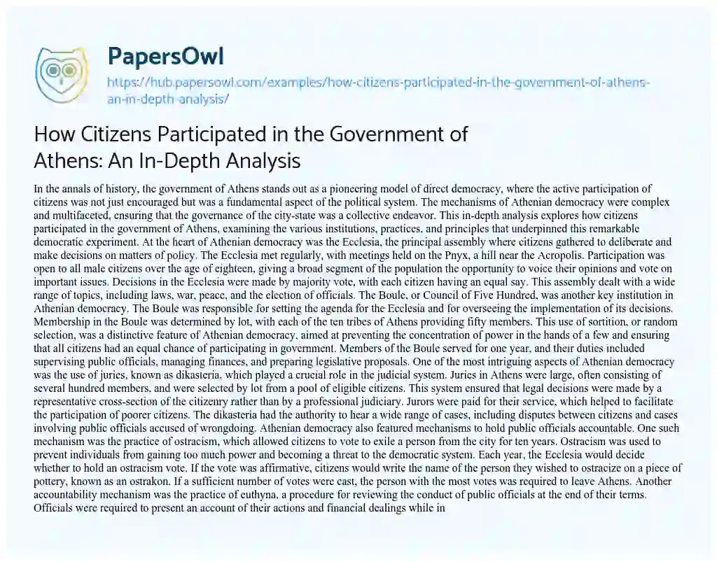Essay on How Citizens Participated in the Government of Athens: An In-Depth Analysis