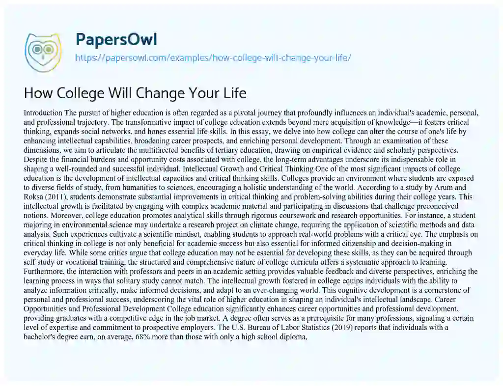 Essay on How College Will Change Your Life