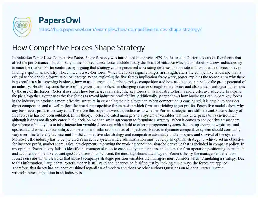 Essay on How Competitive Forces Shape Strategy